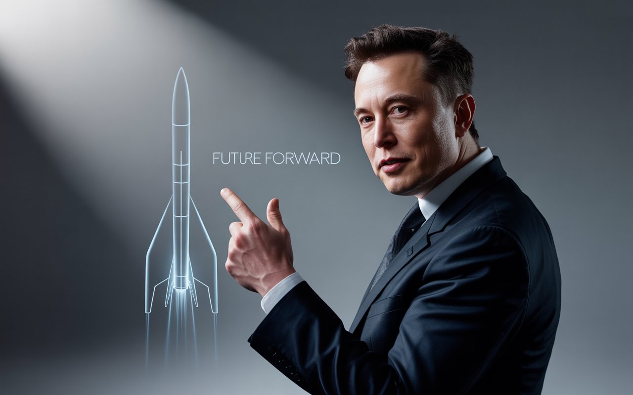 a man pointing at a rocket